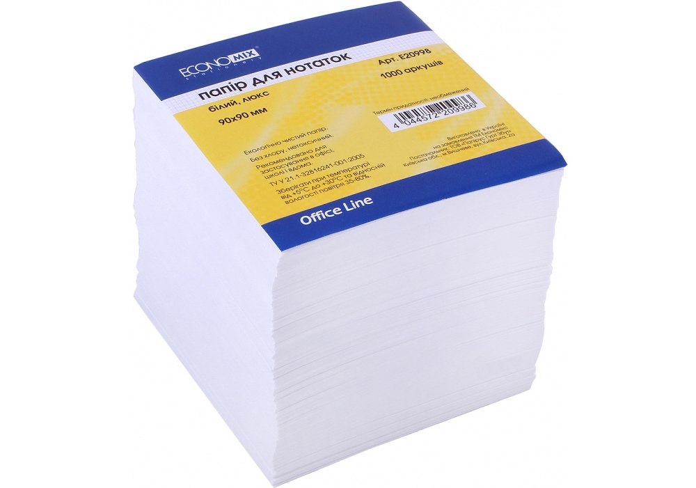 Блок паперу для нотаток Economix, білий, 90х90, 1000 арк. ( E20998 )